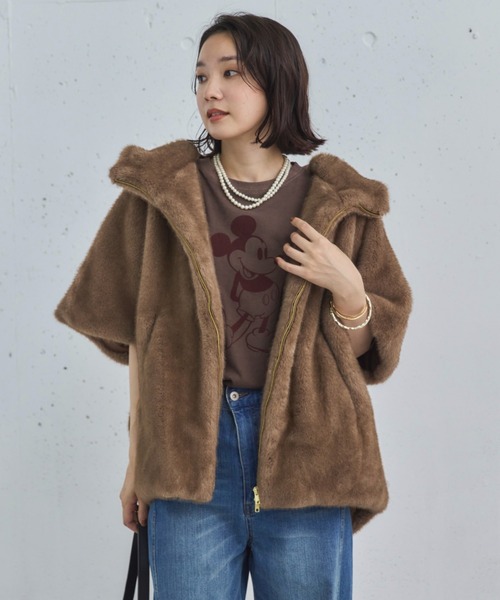 Doux archives（ドゥアルシーヴ）の「ミンクファーライクフーディーベスト（その他アウター・レディース・アイボリー/グレー/ブラウン・38）」の14枚目の写真