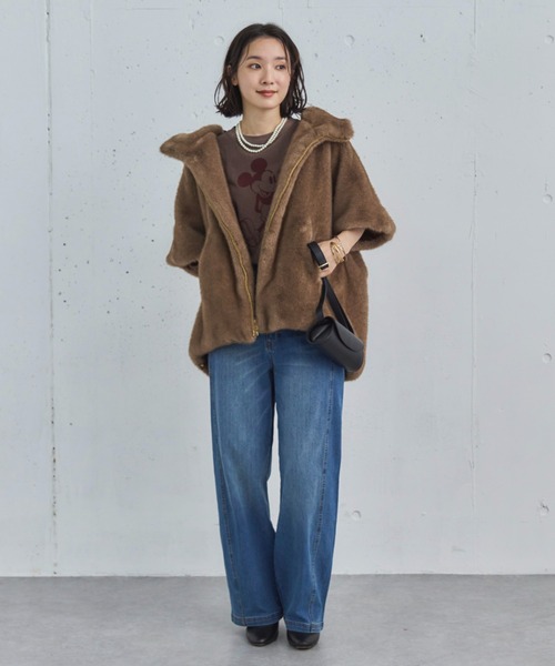 Doux archives（ドゥアルシーヴ）の「ミンクファーライクフーディーベスト（その他アウター・レディース・アイボリー/グレー/ブラウン・38）」の4枚目の写真