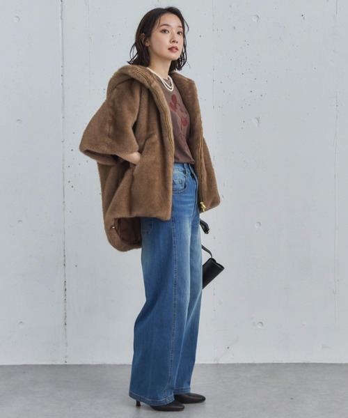 Doux archives（ドゥアルシーヴ）の「ミンクファーライクフーディーベスト（その他アウター・レディース・アイボリー/グレー/ブラウン・38）」の7枚目の写真