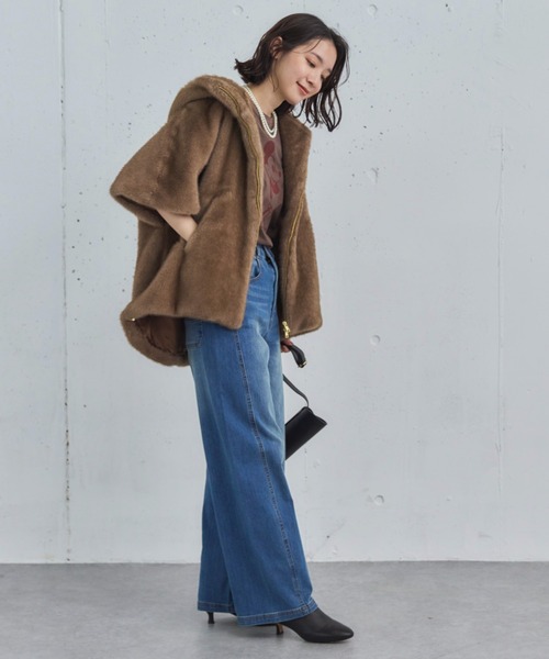 Doux archives（ドゥアルシーヴ）の「ミンクファーライクフーディーベスト（その他アウター・レディース・アイボリー/グレー/ブラウン・38）」の8枚目の写真