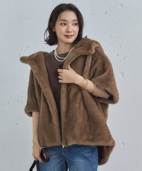 Doux archives（ドゥアルシーヴ）の「ミンクファーライクフーディーベスト（その他アウター・レディース・アイボリー/グレー/ブラウン・38）」の15枚目の写真