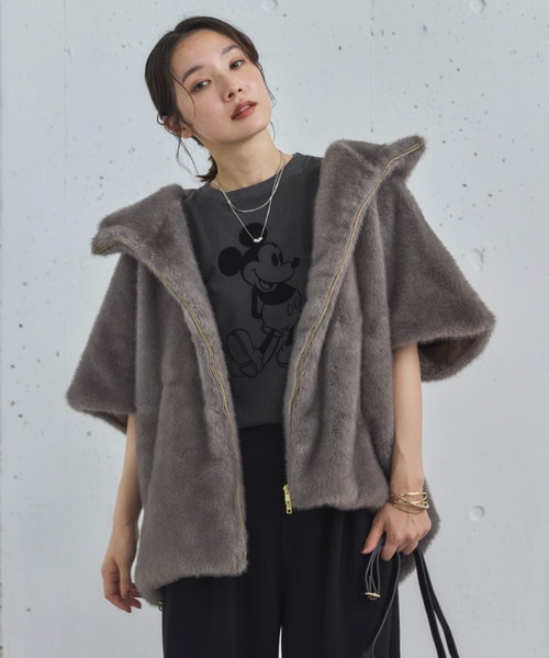 セール】ミンクファーライクフーディーベスト（その他アウター）｜DOUX