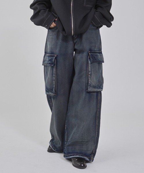 WEGO/【25年春夏新作】ローライズバギーフレアデニムカーゴ