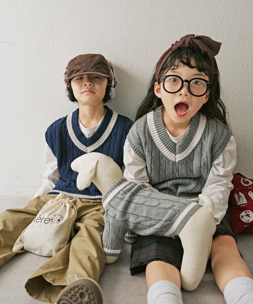 CIAOPANIC TYPY（チャオパニックティピー）の「【KIDS】TEE付きで簡単レイヤード！チルデンニットベスト（ニット/セーター・キッズ・ネイビー/グレー/バーガンディー・150/130/110）」の2枚目の写真