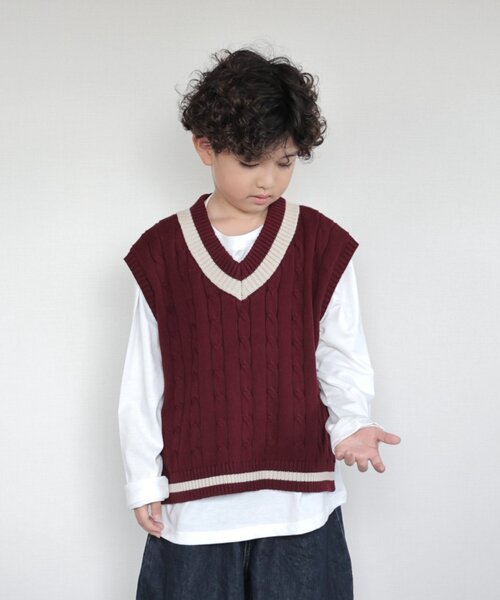 CIAOPANIC TYPY（チャオパニックティピー）の「【KIDS】TEE付きで簡単レイヤード！チルデンニットベスト（ニット/セーター・キッズ・ネイビー/グレー/バーガンディー・150/130/110）」の8枚目の写真