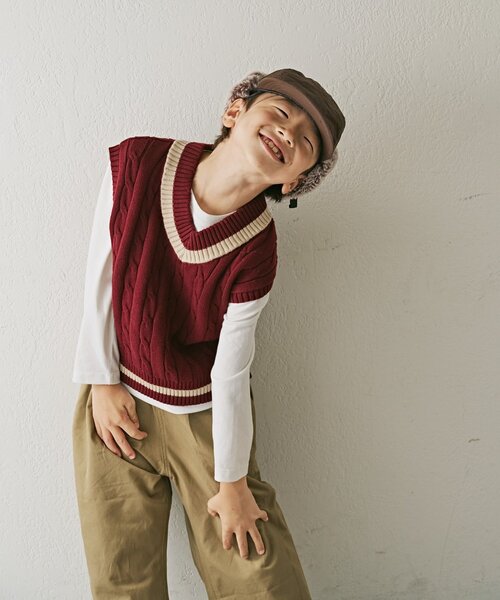 CIAOPANIC TYPY（チャオパニックティピー）の「【KIDS】TEE付きで簡単レイヤード！チルデンニットベスト（ニット/セーター・キッズ・ネイビー/グレー/バーガンディー・150/130/110）」の10枚目の写真