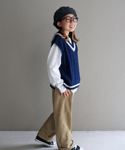 CIAOPANIC TYPY（チャオパニックティピー）の「【KIDS】TEE付きで簡単レイヤード！チルデンニットベスト（ニット/セーター・キッズ・ネイビー/グレー/バーガンディー・150/130/110）」の12枚目の写真