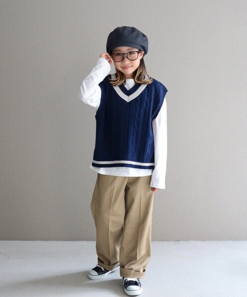 CIAOPANIC TYPY（チャオパニックティピー）の「【KIDS】TEE付きで簡単レイヤード！チルデンニットベスト（ニット/セーター・キッズ・ネイビー/グレー/バーガンディー・150/130/110）」の15枚目の写真