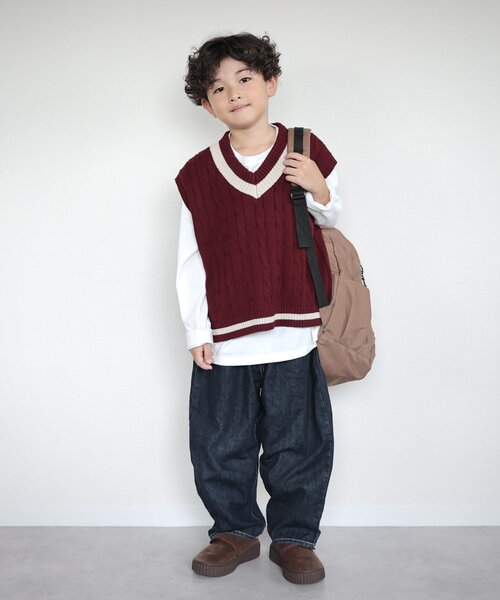 CIAOPANIC TYPY（チャオパニックティピー）の「【KIDS】TEE付きで簡単レイヤード！チルデンニットベスト（ニット/セーター・キッズ・ネイビー/グレー/バーガンディー・150/130/110）」の18枚目の写真