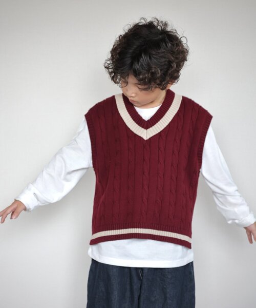 CIAOPANIC TYPY（チャオパニックティピー）の「【KIDS】TEE付きで簡単レイヤード！チルデンニットベスト（ニット/セーター・キッズ・ネイビー/グレー/バーガンディー・150/130/110）」の19枚目の写真