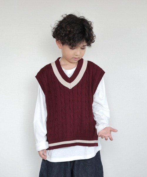CIAOPANIC TYPY（チャオパニックティピー）の「【KIDS】TEE付きで簡単レイヤード！チルデンニットベスト（ニット/セーター・キッズ・ネイビー/グレー/バーガンディー・150/130/110）」の4枚目の写真