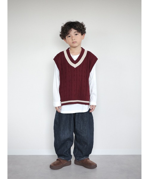 CIAOPANIC TYPY（チャオパニックティピー）の「【KIDS】TEE付きで簡単レイヤード！チルデンニットベスト（ニット/セーター・キッズ・ネイビー/グレー/バーガンディー・150/130/110）」の5枚目の写真