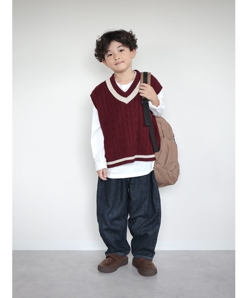 CIAOPANIC TYPY（チャオパニックティピー）の「【KIDS】TEE付きで簡単レイヤード！チルデンニットベスト（ニット/セーター・キッズ・ネイビー/グレー/バーガンディー・150/130/110）」の6枚目の写真