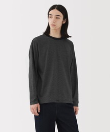 紳士　天竺編みクルーネック長袖Ｔシャツ（ボーダー）
