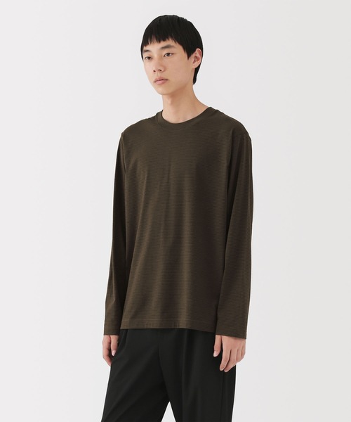 紳士 天竺編みクルーネック長袖Tシャツ（ボーダー）（Tシャツ