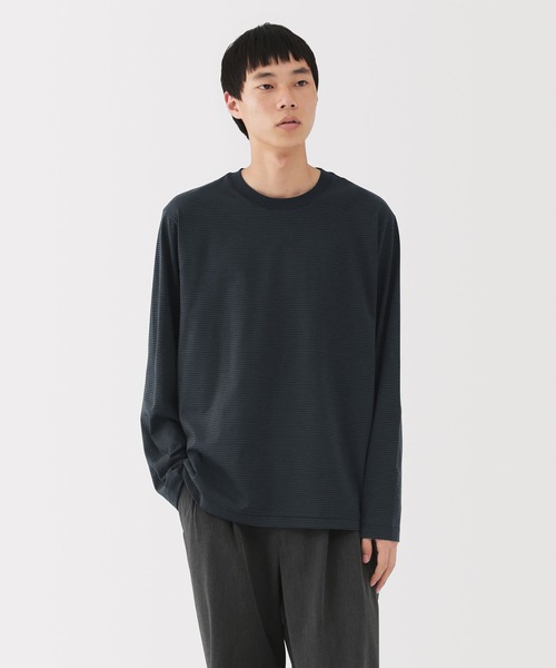 無印良品（ムジルシリョウヒン）の「紳士　天竺編みクルーネック長袖Ｔシャツ（ボーダー）（Tシャツ/カットソー・メンズ・ネイビー系/ダークブラウン系/ホワイト系/ブラック系・S/M/L/XL）」の4枚目の写真
