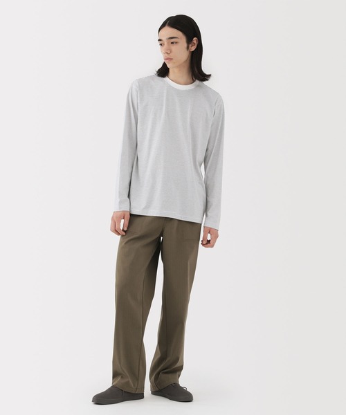 紳士 天竺編みクルーネック長袖Tシャツ（ボーダー）（Tシャツ