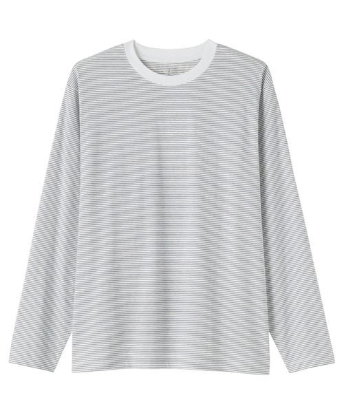 無印良品（ムジルシリョウヒン）の「紳士　天竺編みクルーネック長袖Ｔシャツ（ボーダー）（Tシャツ/カットソー・メンズ・ネイビー系/ダークブラウン系/ホワイト系/ブラック系・S/M/L/XL）」の11枚目の写真
