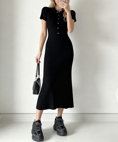 Miniministore（ミニミニストア）の「ポロニットワンピース 半袖 ロングワンピ（ワンピース・レディース・アイボリー/ダークグレー/ブラック/モカ・FREE）」の20枚目の写真