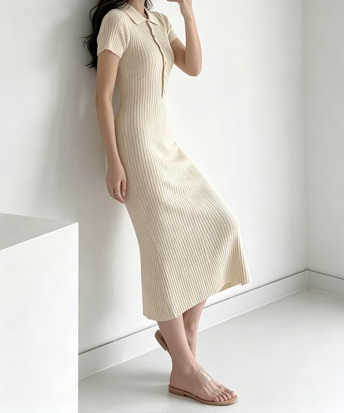 Miniministore（ミニミニストア）の「ポロニットワンピース 半袖 ロングワンピ（ワンピース・レディース・アイボリー/ダークグレー/ブラック/モカ・FREE）」の22枚目の写真