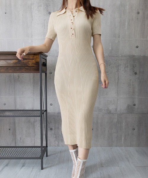 Miniministore（ミニミニストア）の「ポロニットワンピース 半袖 ロングワンピ（ワンピース・レディース・アイボリー/ダークグレー/ブラック/モカ・FREE）」の10枚目の写真