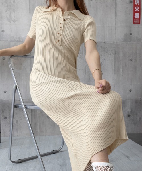Miniministore（ミニミニストア）の「ポロニットワンピース 半袖 ロングワンピ（ワンピース・レディース・アイボリー/ダークグレー/ブラック/モカ・FREE）」の11枚目の写真