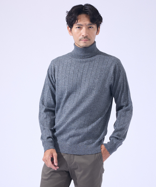ABAHOUSE GRAY（アバハウスグレイ）の「【カシミヤタッチ】タートルネック ニット / ウォッシャブル（ニット/セーター・メンズ・ホワイト/セージグリーン/ネイビー/チャコールグレー/ブラック・46/48/50）」の3枚目の写真
