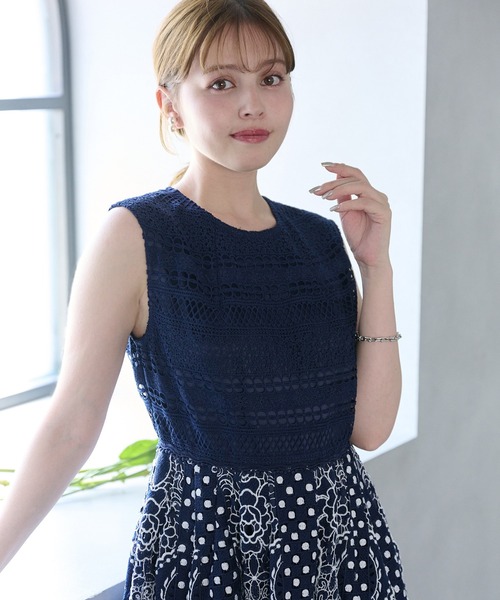 Chesty（チェスティー）の「ミックスレースワンピース（ワンピース・レディース・ピンク/ネイビー・0/1）」の3枚目の写真