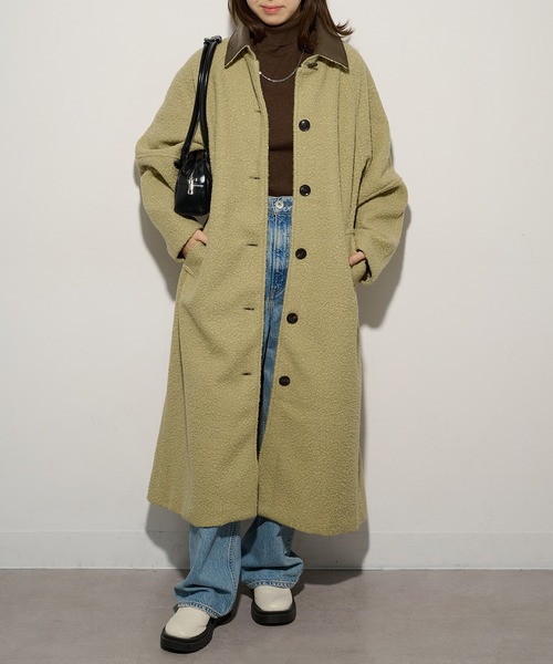 メゾンスペシャル　ループツイードステンカラーコート　アンゴラ混　ツイード　美品 メゾンスペシャル ループツイードステンカラーコート アンゴラ混