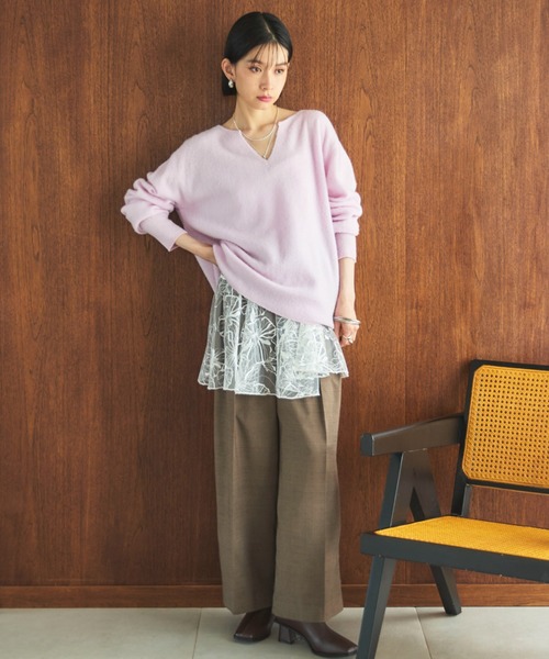 Doux archives（ドゥアルシーヴ）の「カシミヤウールキーネックニットプルオーバー（ニット/セーター・レディース・アイボリー/グレー/ピンク・FREE）」の4枚目の写真