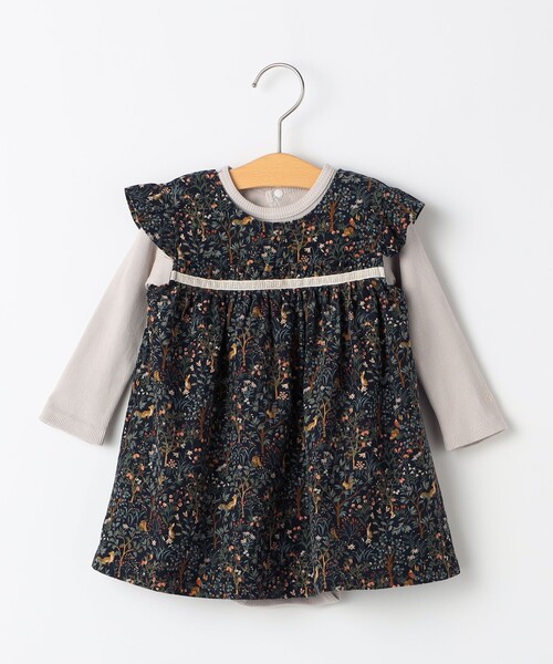 SHIPS(シップス)の「SHIPS KIDS:70~80cm / コーデュロイ ジャンスカ× テレコ ロンパース セット(ロンパース・キッズ・ネイビー/ベージュ・70/80)」の1枚目の写真