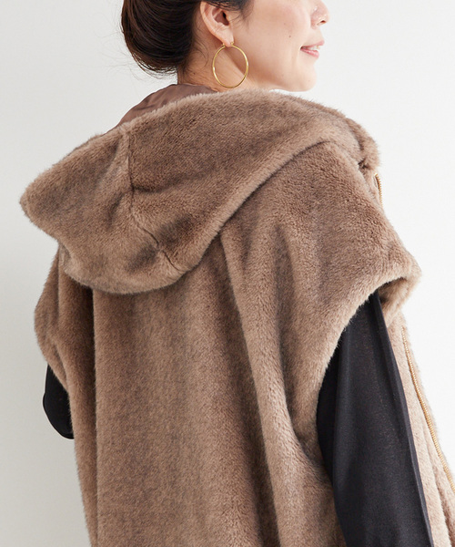 手洗い可 / フード付きミンク調ファーベスト（その他アウター）｜B.C