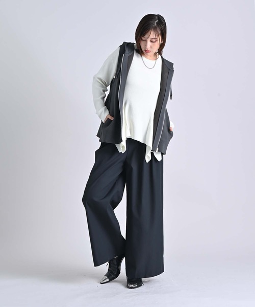 RAW FUDGE（ローファッジ）の「３タックワイドパンツ（スラックス・レディース・ブラック/キャメル・M）」の12枚目の写真