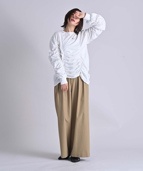 RAW FUDGE（ローファッジ）の「３タックワイドパンツ（スラックス・レディース・ブラック/キャメル・M）」の11枚目の写真