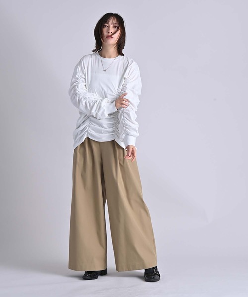 RAW FUDGE（ローファッジ）の「３タックワイドパンツ（スラックス・レディース・ブラック/キャメル・M）」の9枚目の写真