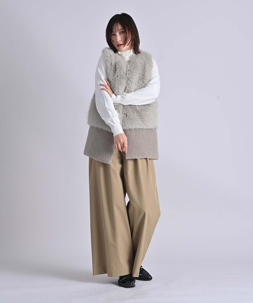 RAW FUDGE（ローファッジ）の「３タックワイドパンツ（スラックス・レディース・ブラック/キャメル・M）」の14枚目の写真