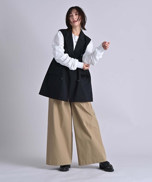 RAW FUDGE（ローファッジ）の「３タックワイドパンツ（スラックス・レディース・ブラック/キャメル・M）」の18枚目の写真