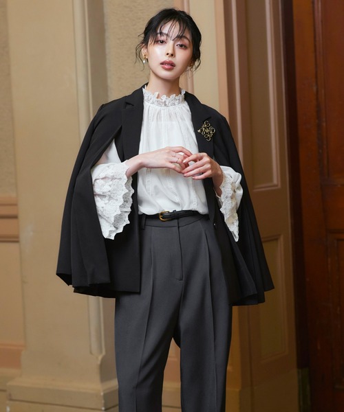 RUIRUE BOUTIQUE(ルイルエブティック)の「洗える | シアー ボリューム レース ブラウス | 長袖 シアートップス シャツ ブラウス(シャツ/ブラウス・レディース・オフホワイト/ブラック/チャコール・S/M/L/LL)」の7枚目の写真