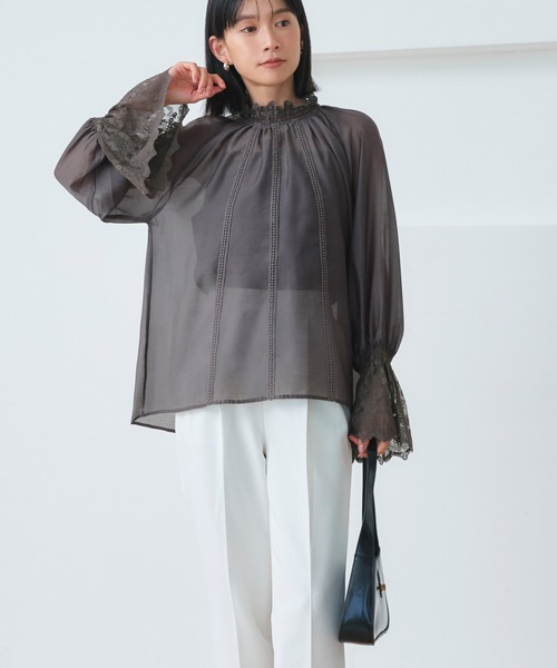 【専用✨完売品】BEAUVET 高級レース ブラウス ボリュームスリーブ黒シアー WILLFULLY - ボリュームスリーブ レースブラウス (ブラック) tiered