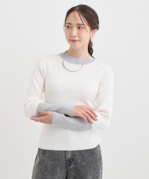 Cutie Blonde（キューティーブロンド）の「【洗濯機可/S-LL】配色使いがアクセント リブハイネックインナー（ニット/セーター・レディース・ブルー系その他6/オレンジ系その他5/グレー系4・01/02/03/04）」の4枚目の写真
