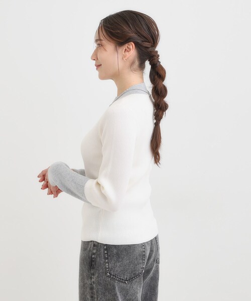 Cutie Blonde（キューティーブロンド）の「【洗濯機可/S-LL】配色使いがアクセント リブハイネックインナー（ニット/セーター・レディース・ブルー系その他6/オレンジ系その他5/グレー系4・01/02/03/04）」の5枚目の写真