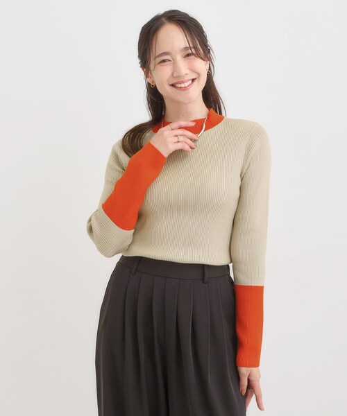 Cutie Blonde（キューティーブロンド）の「【洗濯機可/S-LL】配色使いがアクセント リブハイネックインナー（ニット/セーター・レディース・ブルー系その他6/オレンジ系その他5/グレー系4・01/02/03/04）」の8枚目の写真