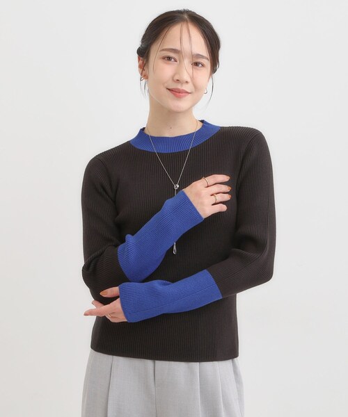 Cutie Blonde（キューティーブロンド）の「【洗濯機可/S-LL】配色使いがアクセント リブハイネックインナー（ニット/セーター・レディース・ブルー系その他6/オレンジ系その他5/グレー系4・01/02/03/04）」の19枚目の写真