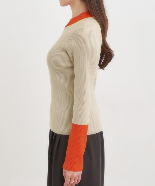 Cutie Blonde（キューティーブロンド）の「【洗濯機可/S-LL】配色使いがアクセント リブハイネックインナー（ニット/セーター・レディース・ブルー系その他6/オレンジ系その他5/グレー系4・01/02/03/04）」の12枚目の写真