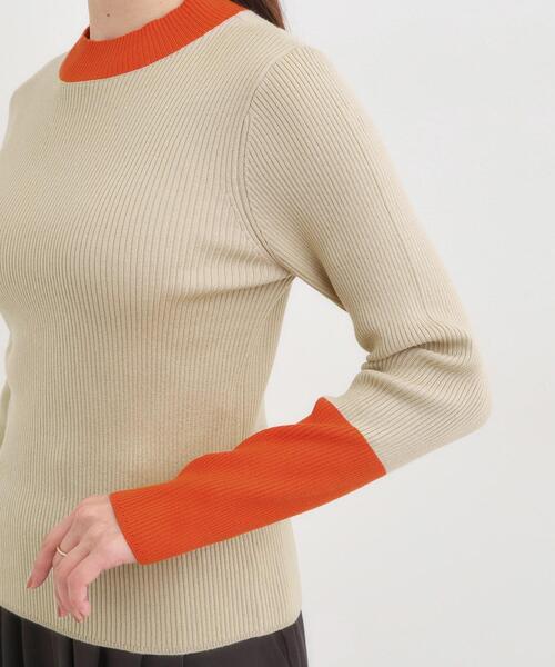 Cutie Blonde（キューティーブロンド）の「【洗濯機可/S-LL】配色使いがアクセント リブハイネックインナー（ニット/セーター・レディース・ブルー系その他6/オレンジ系その他5/グレー系4・01/02/03/04）」の15枚目の写真