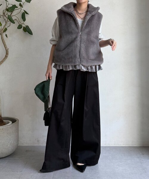 DouDou（ドゥドゥ）の「【WEB限定】エコミンクファーベスト（ベスト・レディース・グレー/モカ・FREE）」の3枚目の写真