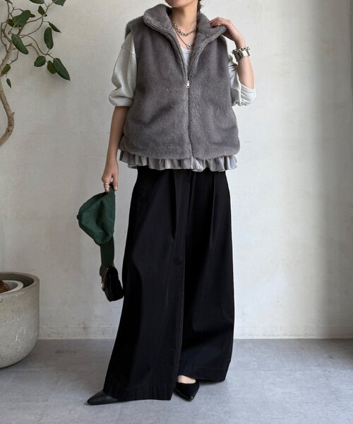 DouDou（ドゥドゥ）の「【WEB限定】エコミンクファーベスト（ベスト・レディース・グレー/モカ・FREE）」の4枚目の写真