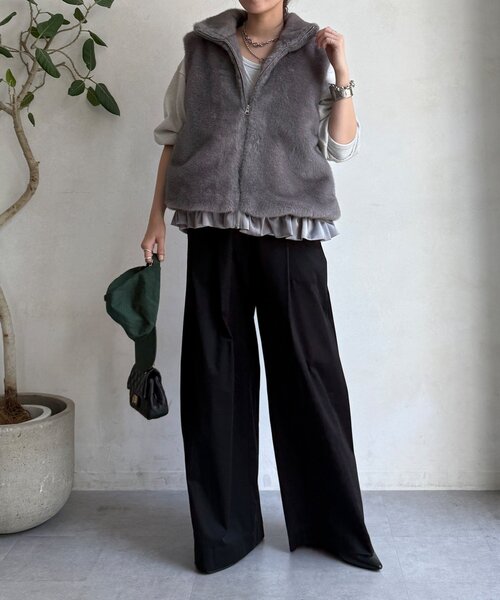 DouDou（ドゥドゥ）の「【WEB限定】エコミンクファーベスト（ベスト・レディース・グレー/モカ・FREE）」の5枚目の写真