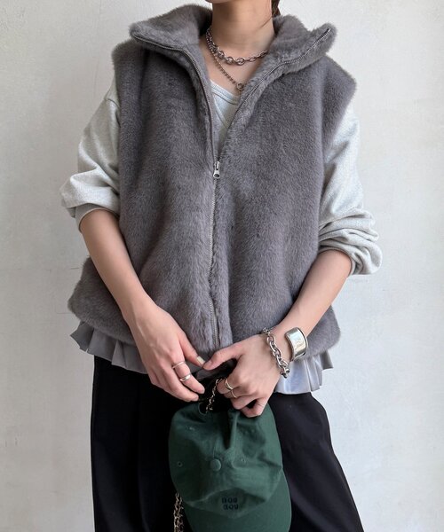 DouDou（ドゥドゥ）の「【WEB限定】エコミンクファーベスト（ベスト・レディース・グレー/モカ・FREE）」の8枚目の写真