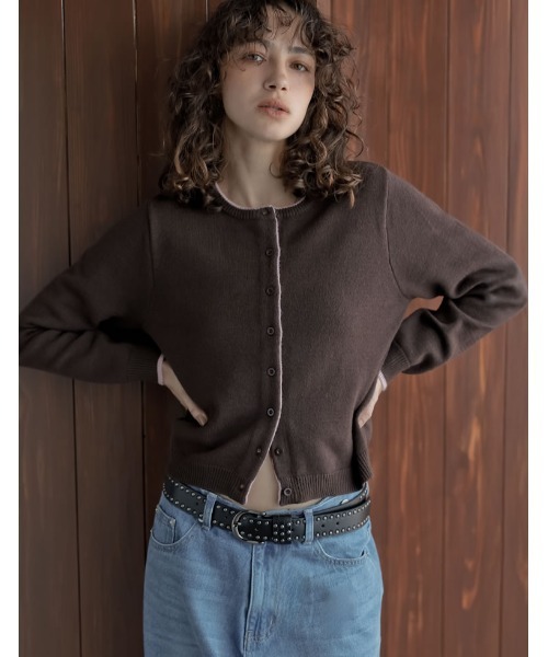 Re:EDIT（リエディ）の「[2025AW COLLECTION]配色アルパカタッチニットカーディガン（カーディガン/ボレロ・レディース・ブラック/グレー系その他/ブラウン系その他/グレー/ブラック系その他/ホワイト/レッド/ブルー系その他・MEDIUM/LARGE）」の6枚目の写真